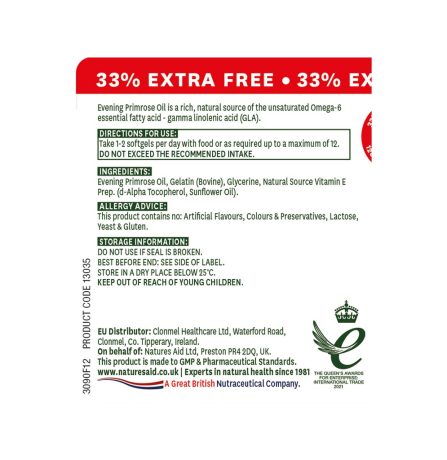 Natures Aid Evening Primrose Oil 500mg 33% Extra Free! 120 Softgels - Image 2