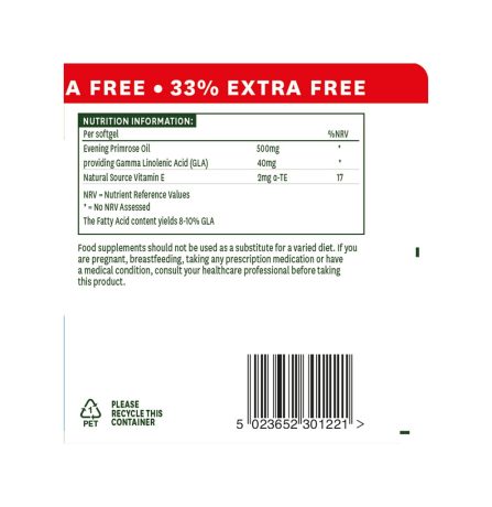Natures Aid Evening Primrose Oil 500mg 33% Extra Free! 120 Softgels - Image 3