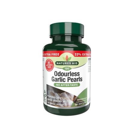 Natures Aid Odourless Garlic Pearls 33% Extra Free! 120 Tablets