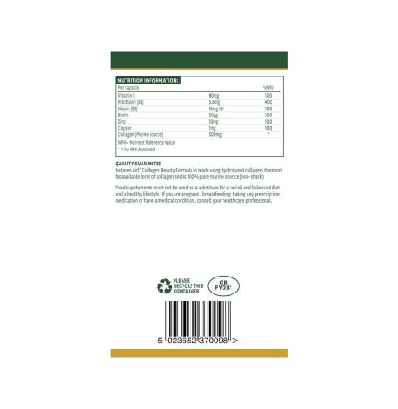 Natures Aid Collagen Beauty Formula with Vitamin C, Zinc & B-Vitamins 90 Capsules - Image 3