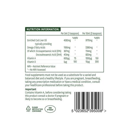 Natures Aid Cod Liver Oil Liquid with Vitamin A & D 500ml - Image 3