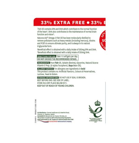 Natures Aid Fish Oil 1000mg 33% Extra Free! 240 Softgels - Image 2