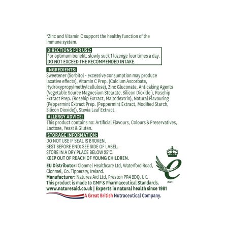 Natures Aid Zinc Lozenges with Rosehip + Vitamin C 30 Lozenges - Image 2