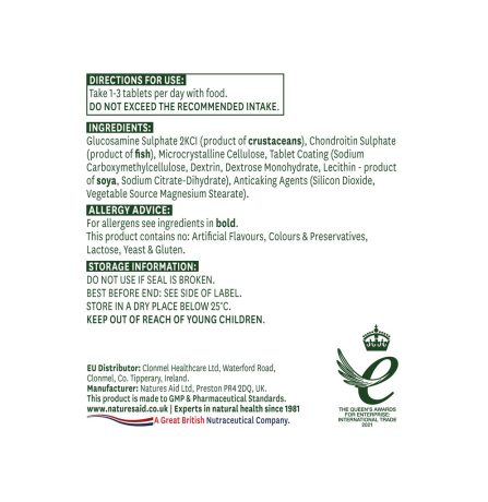 Natures Aid Glucosamine Sulphate 500mg & Chondroitin 400mg 90 Tablets - Image 2