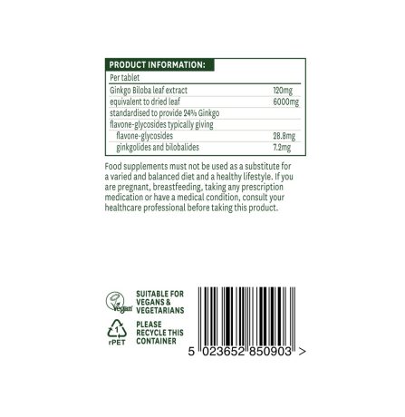 Natures Aid Ginkgo Biloba 120mg 90 Tablets - Image 3