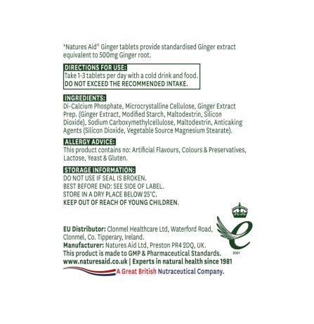 Natures Aid Ginger Root 500mg 90 Tablets - Image 2