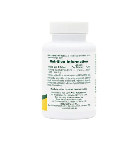 Nature's Plus Vitamin D3 1000IU 180 Softgels - Image 5