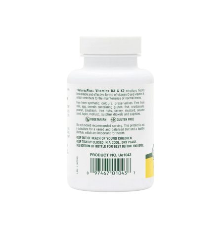 Nature's Plus Vitamin D3 1000IU K2 100mcg 90 Capsules - Image 2