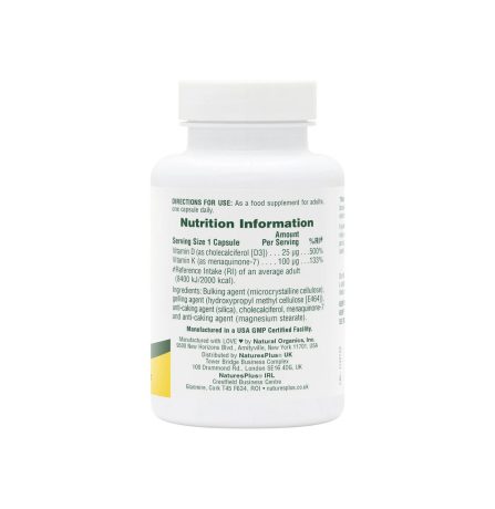 Nature's Plus Vitamin D3 1000IU K2 100mcg 90 Capsules - Image 3