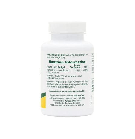 Nature's Plus Vitamin D3 125ug (5000IU) 60 Softgels - Image 3