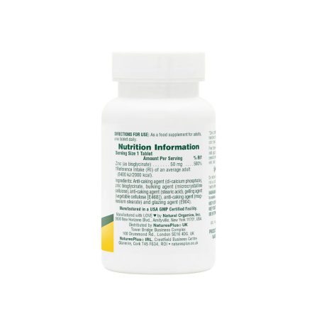 Nature's Plus Zinc 50mg 90 Tablets - Image 2